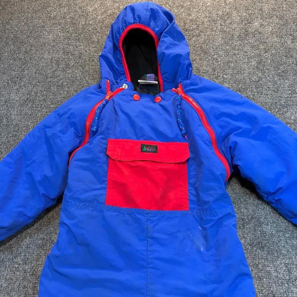 Vintage REI Kids Snowsuit Blue Red One Piece Ski Suit Warm Outdoor Size XS 4/5